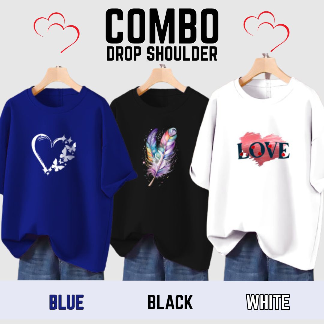 3 Pcs Combo Lovely Drop shoulder T- 9463