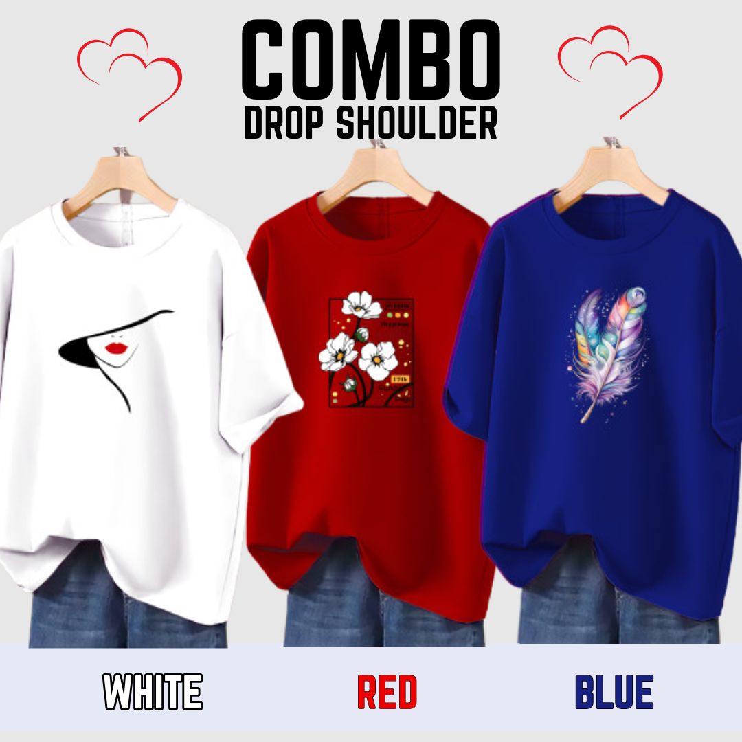 3 pcs Combo Lovely Drop shoulder T- 9461